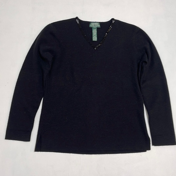 Lauren Ralph Lauren Sweaters - VINTAGE Lauren Ralph Lauren Woman Black V Neck Wool Sweater Size Petite P/M